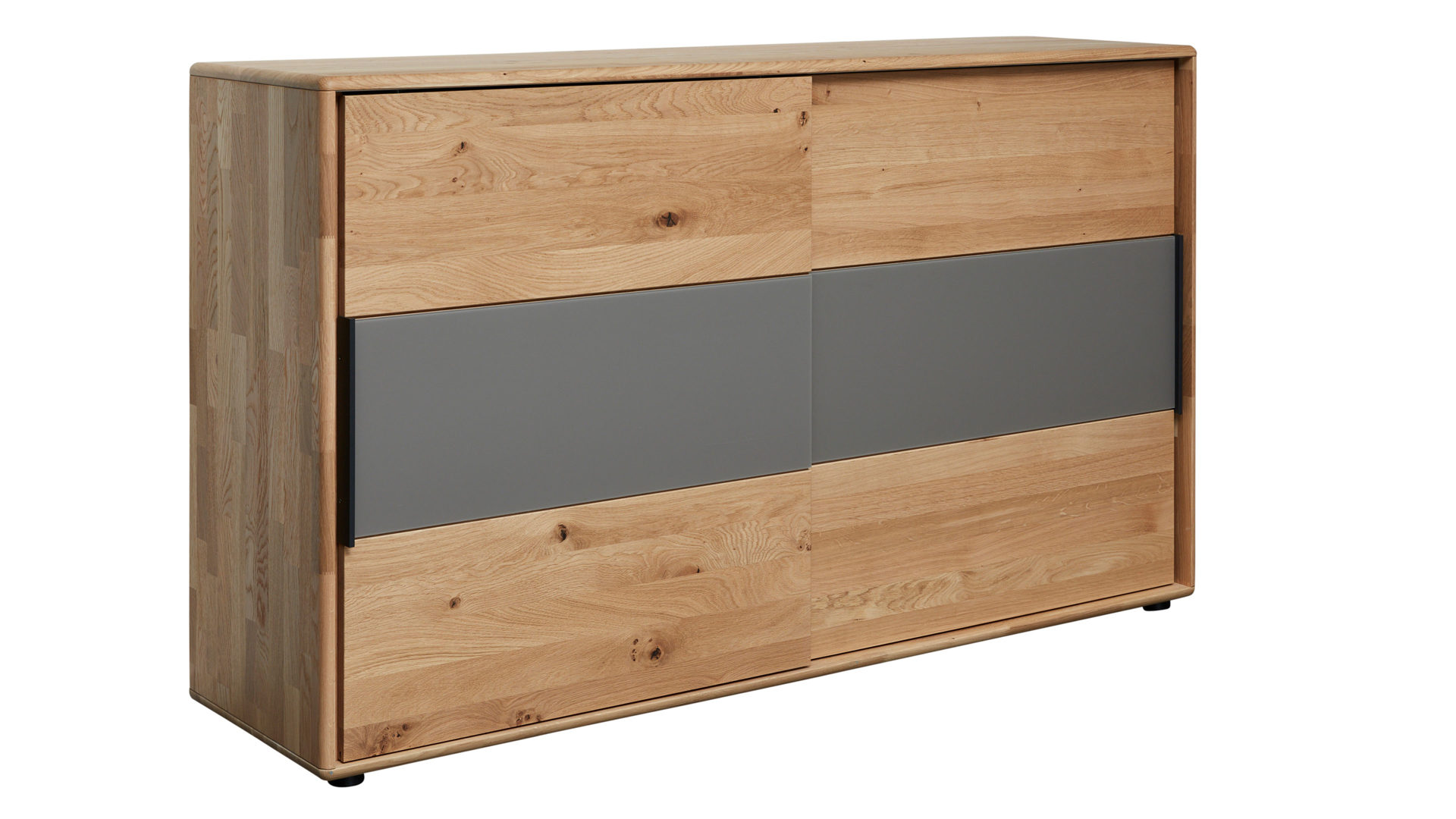 Türenkommode Interliving aus Holz in Grau Interliving Schlafzimmer Serie 1015 – Kommode 2167 sienafarbenes Mattglas & Wildeiche – zwei Schiebetüren