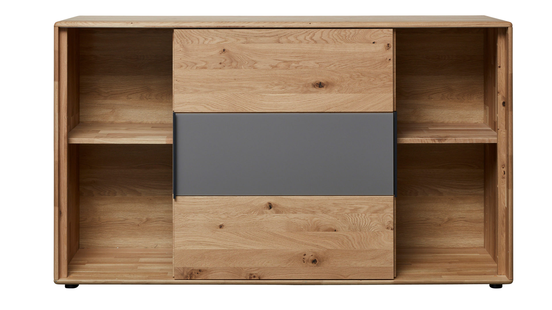 Türenkommode Interliving aus Holz in Grau Interliving Schlafzimmer Serie 1015 – Kommode 2167 sienafarbenes Mattglas & Wildeiche – zwei Schiebetüren