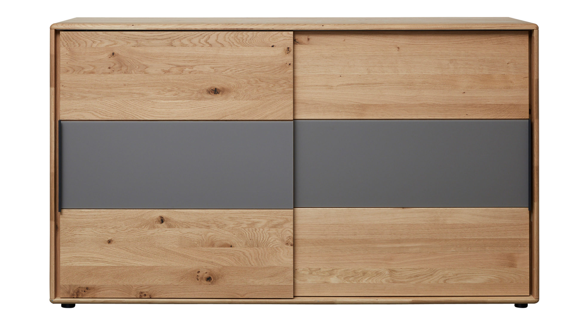 Türenkommode Interliving aus Holz in Grau Interliving Schlafzimmer Serie 1015 – Kommode 2167 sienafarbenes Mattglas & Wildeiche – zwei Schiebetüren