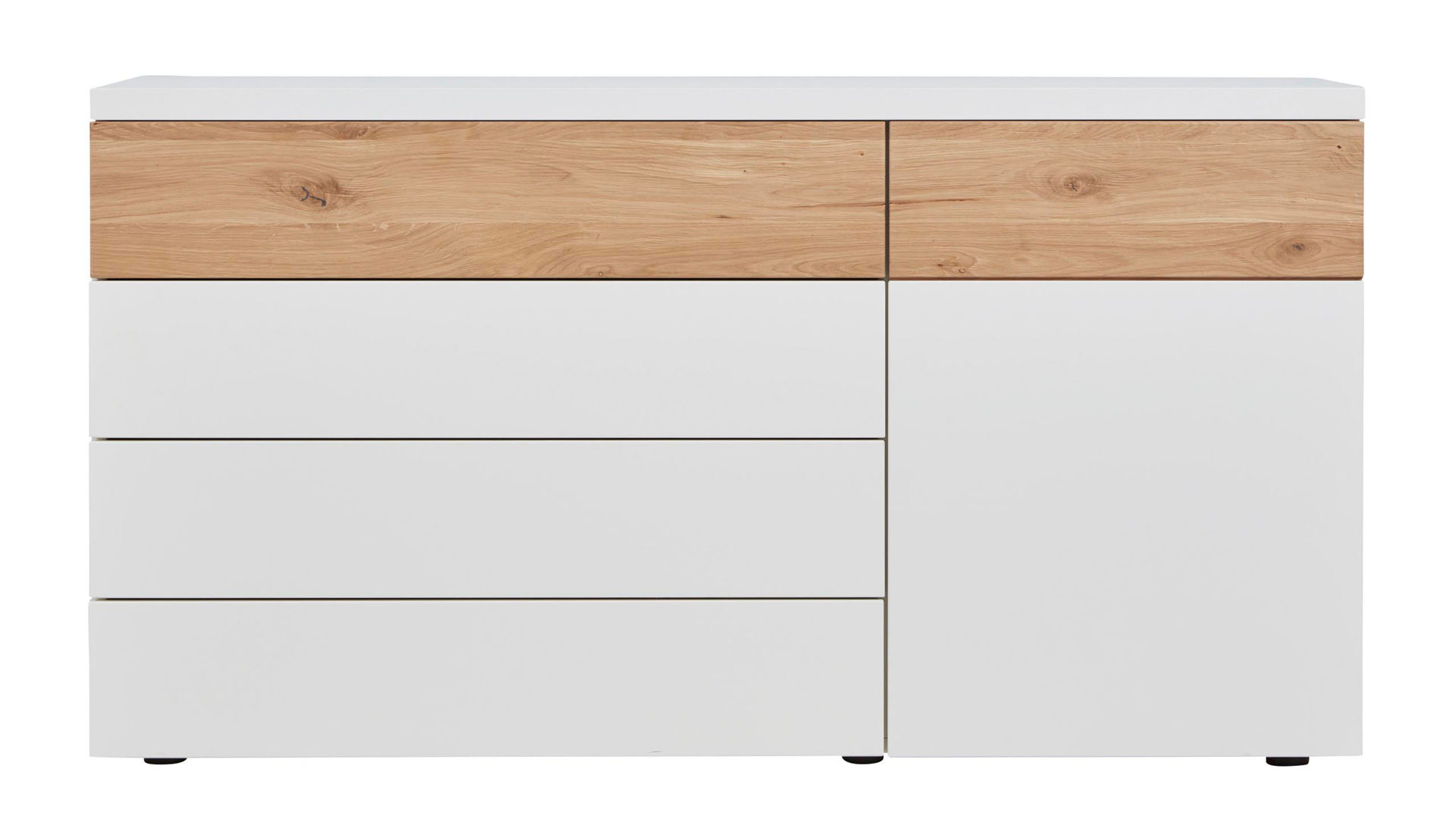Kombikommode Interliving aus Holz in Weiß Interliving Schlafzimmer Serie 1019 – Kombikommode Wildeiche & weißer Mattlack – vier Schubladen, eine Tür