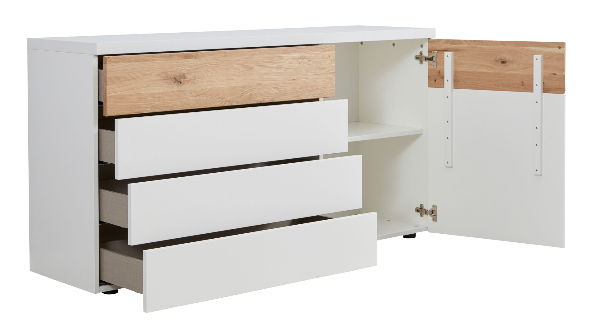 Kombikommode Interliving aus Holz in Weiß Interliving Schlafzimmer Serie 1019 – Kombikommode 523045 Wildeiche & weißer Mattlack – vier Schubladen, eine Tür