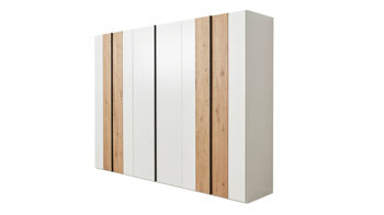 Kleiderschrank Interliving aus Holz in Weiß Interliving Schlafzimmer Serie 1019 – Kleiderschrank 523062 Wildeiche & weißer Mattlack – sechs Türen, Breite ca. 299 cm