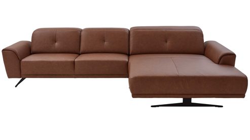 Ecksofa SOFAkultur aus Leder in Braun SOFAkultur Programm SK 771 - Ecksofa mit Federkern braunes Leder Vicenza & schwarze Metallfüße 346 - Stellfläche ca. 339 x 199 cm