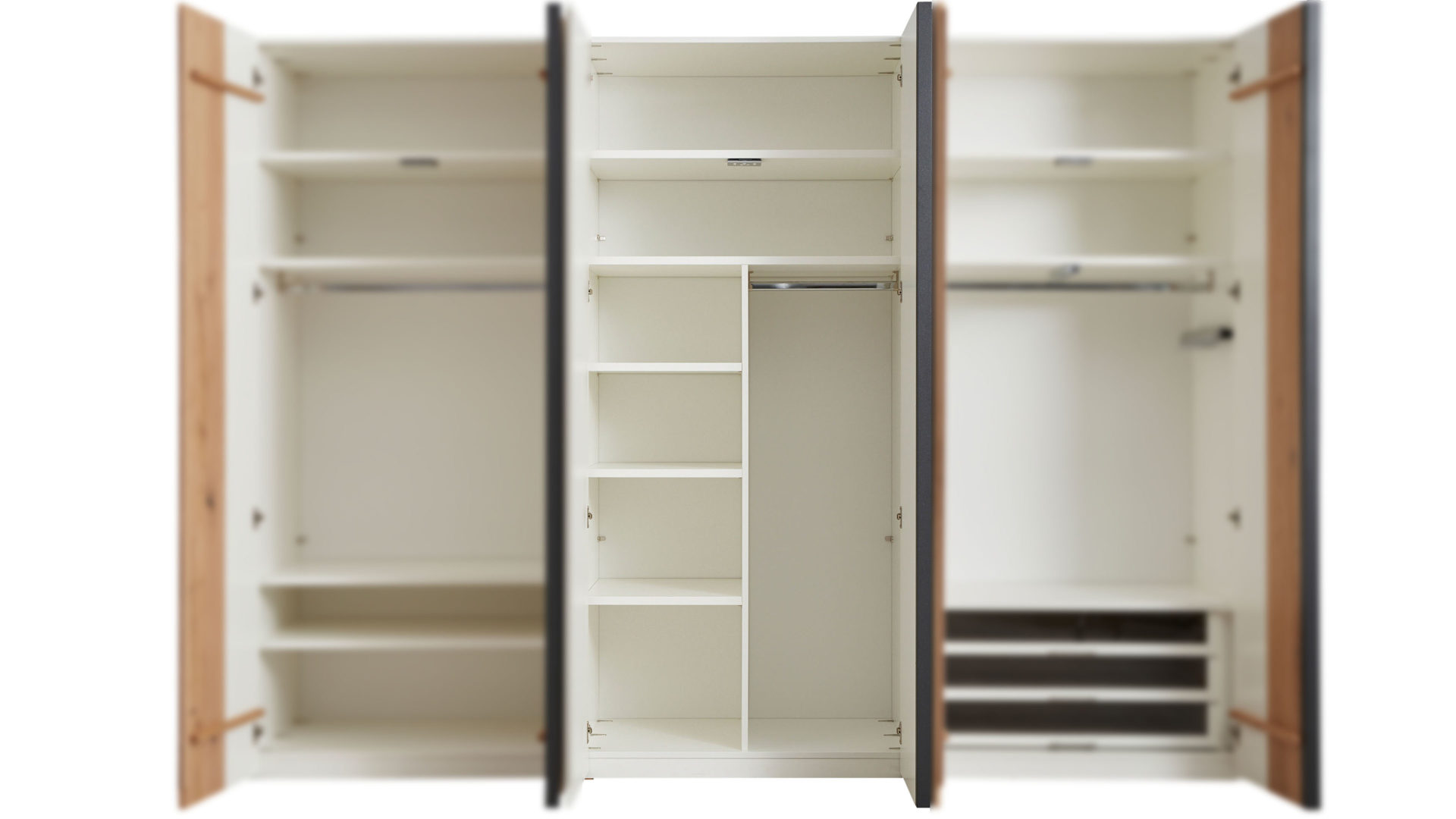 Regal Interliving aus Holz in Weiß Interliving Schlafzimmer Serie 1019 – Kleiderschrankeinteilung weiße Lackoberflächen – drei Böden, eine Kleiderstange