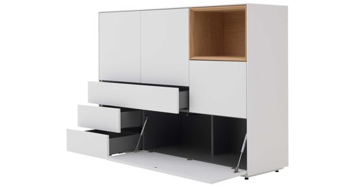 Highboard Interliving aus Holz in Weiß Interliving Wohnzimmer Serie 2034 - Highboard weißer Lack & Eiche - zwei Schubladen, zwei Türen, Länge ca. 150 cm