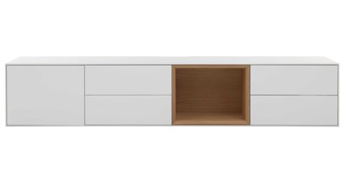 Lowboard Interliving aus Holz in Weiß Interliving Wohnzimmer Serie 2034 - Lowboard weißer Lack & Eiche - vier Schubladen, eine Tür, Länge ca. 240 cm