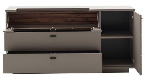 Sideboard PARTNERRING COLLECTION aus Holz in Grau PARTNERRING COLLECTION Wohnprogramm Lüttich - Sideboarrd Basaltgrau & Wotan Eiche – eine Tür, zwei Schubladen, Breite ca. 165 cm