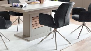 Vierfußstuhl PARTNERRING COLLECTION aus Stoff in Anthrazit PARTNERRING COLLECTION Armlehnstuhl Greyton mit Drehfunktion anthrazitfarbene Chenille & Edelstahl