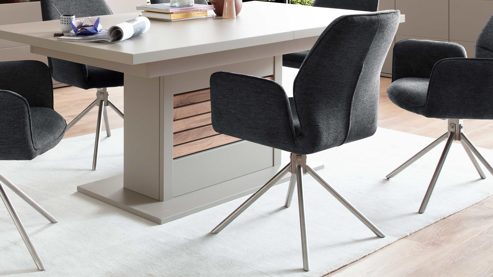 Vierfußstuhl PARTNERRING COLLECTION aus Stoff in Anthrazit PARTNERRING COLLECTION Armlehnstuhl Greyton mit Drehfunktion anthrazitfarbene Chenille & Edelstahl