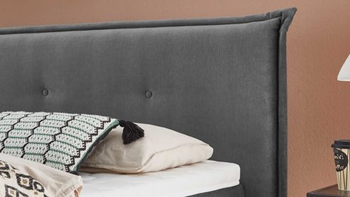 Boxspringbett KAWOO aus Stoff in Anthrazit KAWOO Boxspringbett Lotus anthrazitfarbener Bezug Monza 19 - Liegefläche ca. 180 x 200 cm