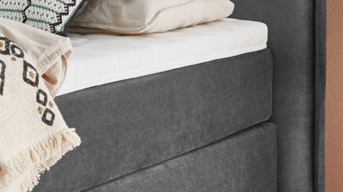 Boxspringbett KAWOO aus Stoff in Anthrazit KAWOO Boxspringbett Lotus anthrazitfarbener Bezug Monza 19 - Liegefläche ca. 180 x 200 cm