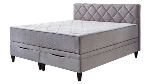 Boxspringbett KAWOO aus Stoff in Hellgrau KAWOO Boxspringbett Eberndorf silberfarbener Bezug 50562-720 – Liegefläche ca. 180 x 200 cm