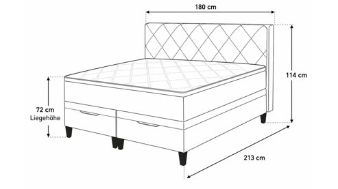 Boxspringbett KAWOO aus Stoff in Hellgrau KAWOO Boxspringbett Eberndorf silberfarbener Bezug 50562-720 – Liegefläche ca. 180 x 200 cm