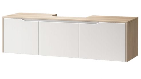 Waschtisch-Set / Waschbecken-Set Interliving aus Holz in Hellgrau Interliving Bad Serie 3720 - Badmöbel-Set Basis sandfarbenes Lacklaminat & Eiche Como - Länge ca. 137 cm