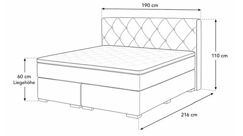 Boxspringbett KAWOO aus Stoff in Anthrazit KAWOO Boxspringbett Baker anthrazitfarbener Bezug 50470-710 – Liegefläche ca. 180 x 200 cm