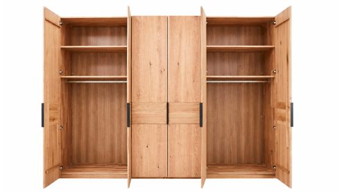 Komplettzimmer Interliving aus Holz in Holzfarben Interliving Schlafzimmer Serie 1015 – Komplettzimmer Wildeiche & Kopfteilpolster – sechstürig, Liegefläche 180 x 200 cm