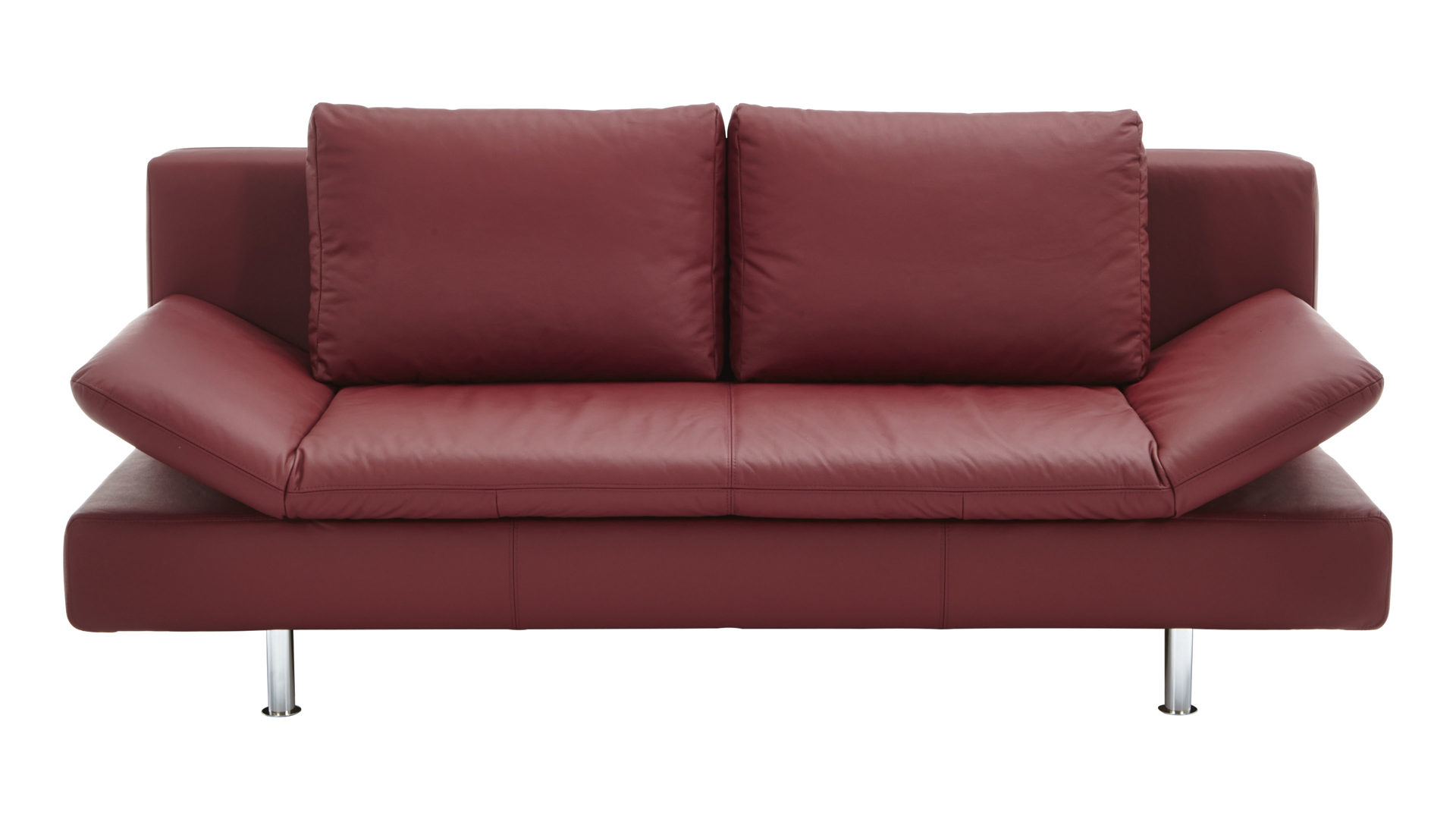 Schlafsofa comfortmaster besser sitzen, liegen, leben aus Leder in Dunkelrot Comfortmaster Schlafsofa Mia weinrotes Leder 10-1056 & verchromte Metallfüße