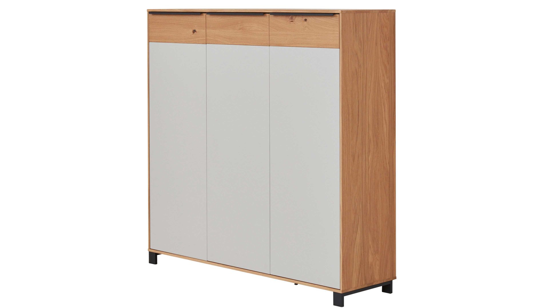 Schuhschrank Interliving aus Holz in Holzfarben Interliving Garderoben Serie 6005 – Schuhschrank 806 Eiche & lichtgrauer Lack – drei Türen