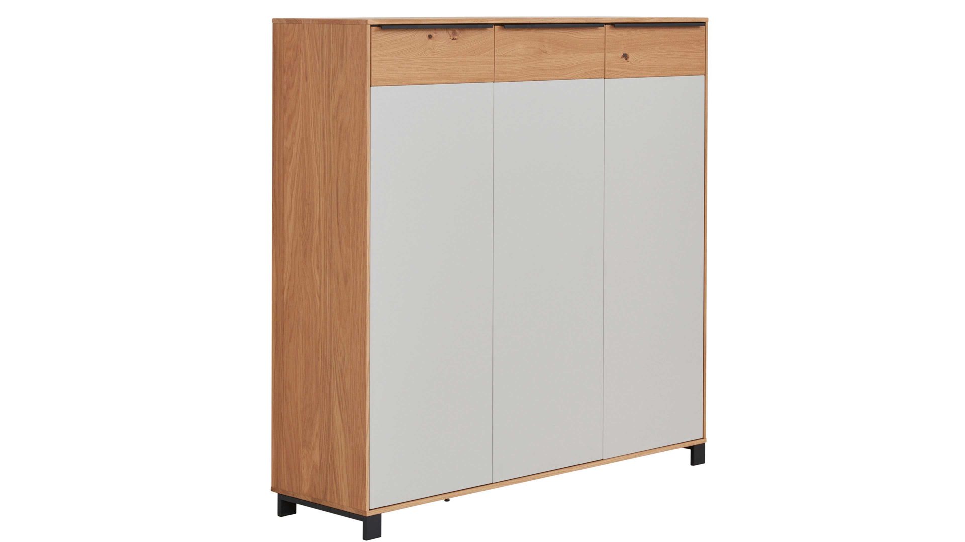Schuhschrank Interliving aus Holz in Holzfarben Interliving Garderoben Serie 6005 – Schuhschrank Eiche & lichtgrauer Lack – drei Türen