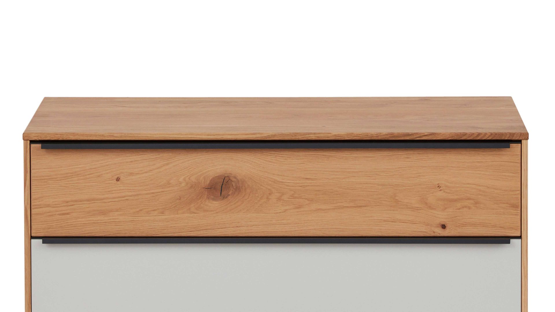 Garderobenbank Interliving aus Holz in Holzfarben Interliving Garderoben Serie 6005 – Garderobenbank Eiche & lichtgrauer Lack – zwei Schubladen