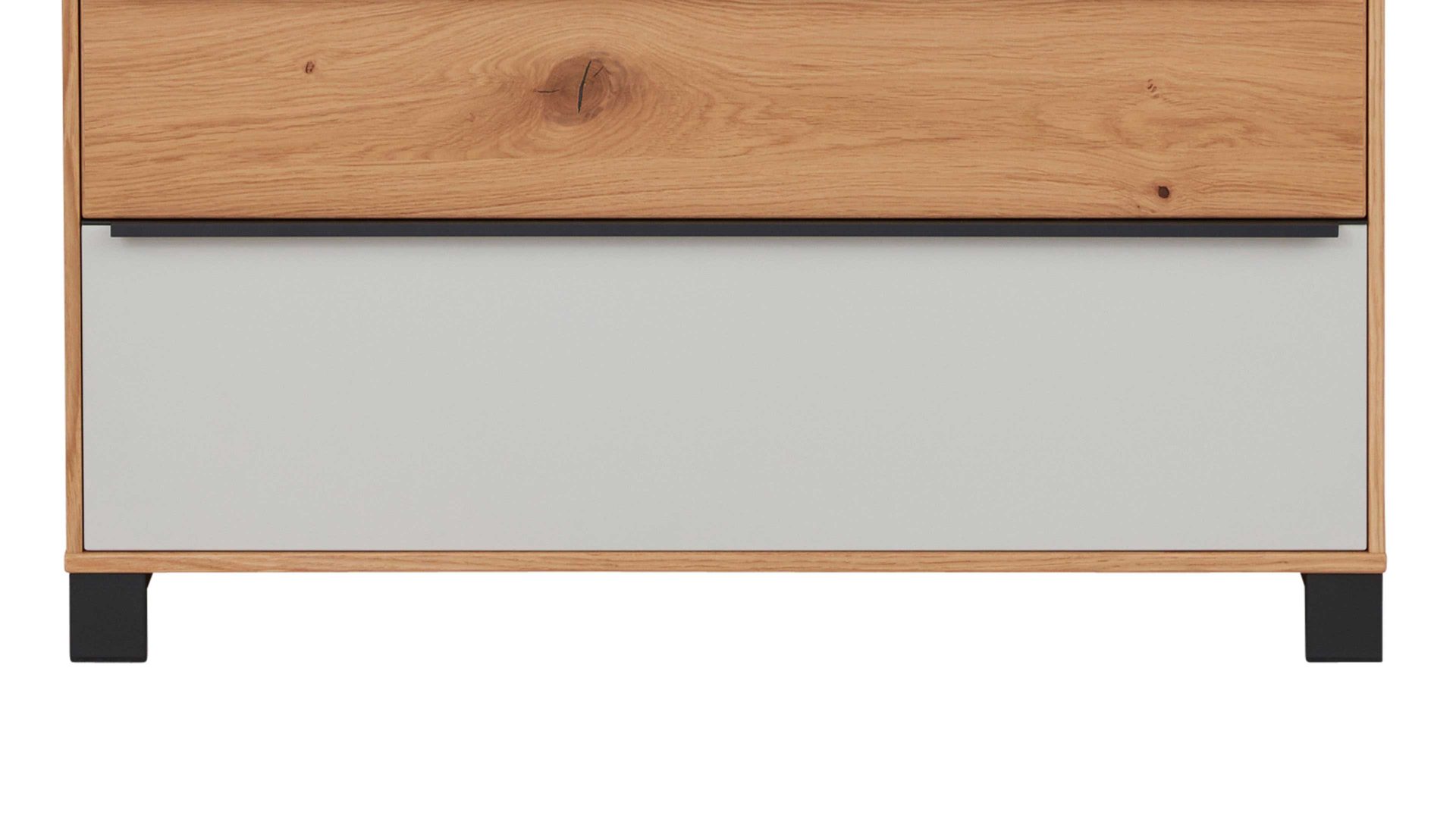 Garderobenbank Interliving aus Holz in Holzfarben Interliving Garderoben Serie 6005 – Garderobenbank 804 Eiche & lichtgrauer Lack – zwei Schubladen