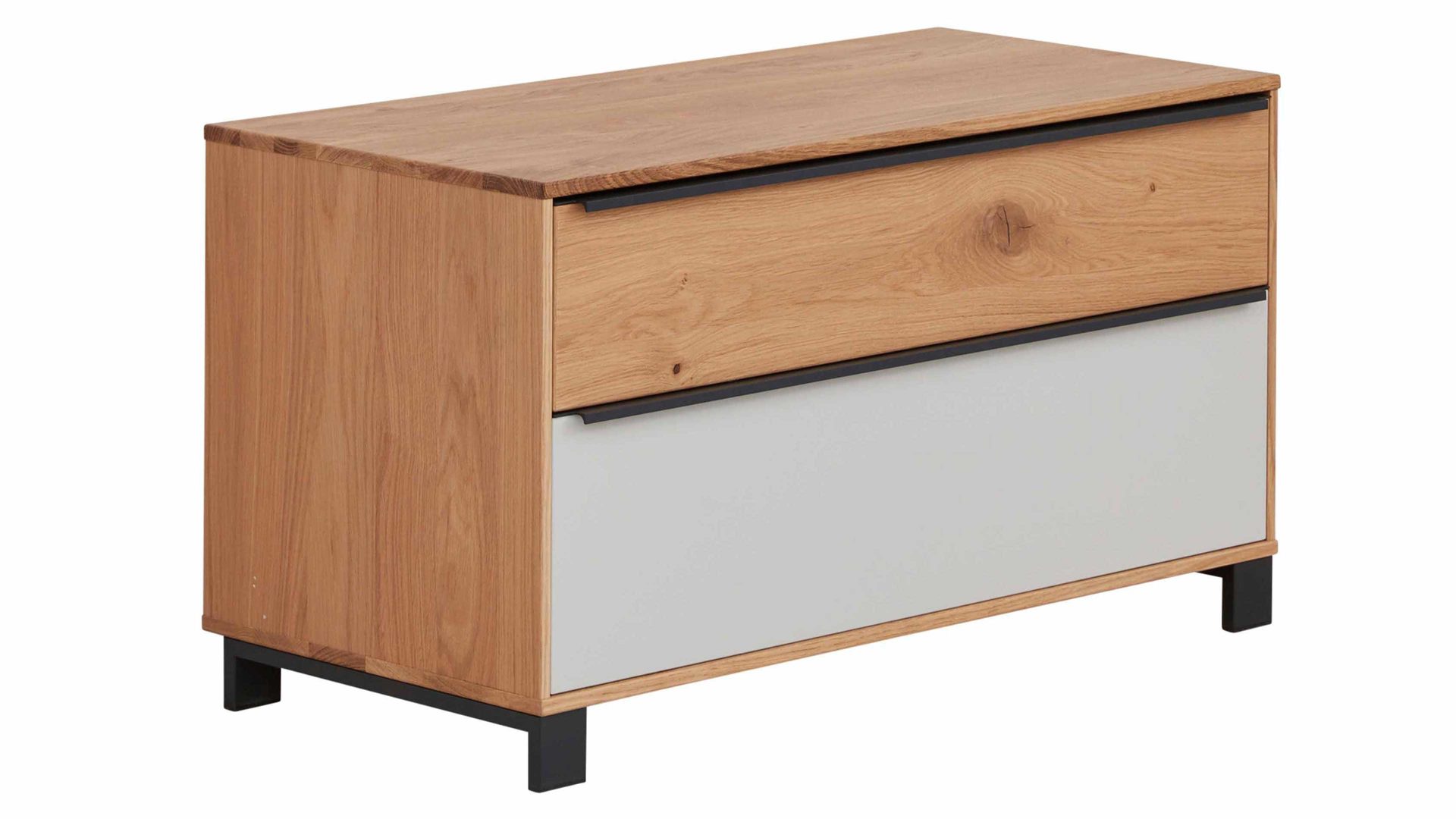 Garderobenbank Interliving aus Holz in Holzfarben Interliving Garderoben Serie 6005 – Garderobenbank 804 Eiche & lichtgrauer Lack – zwei Schubladen