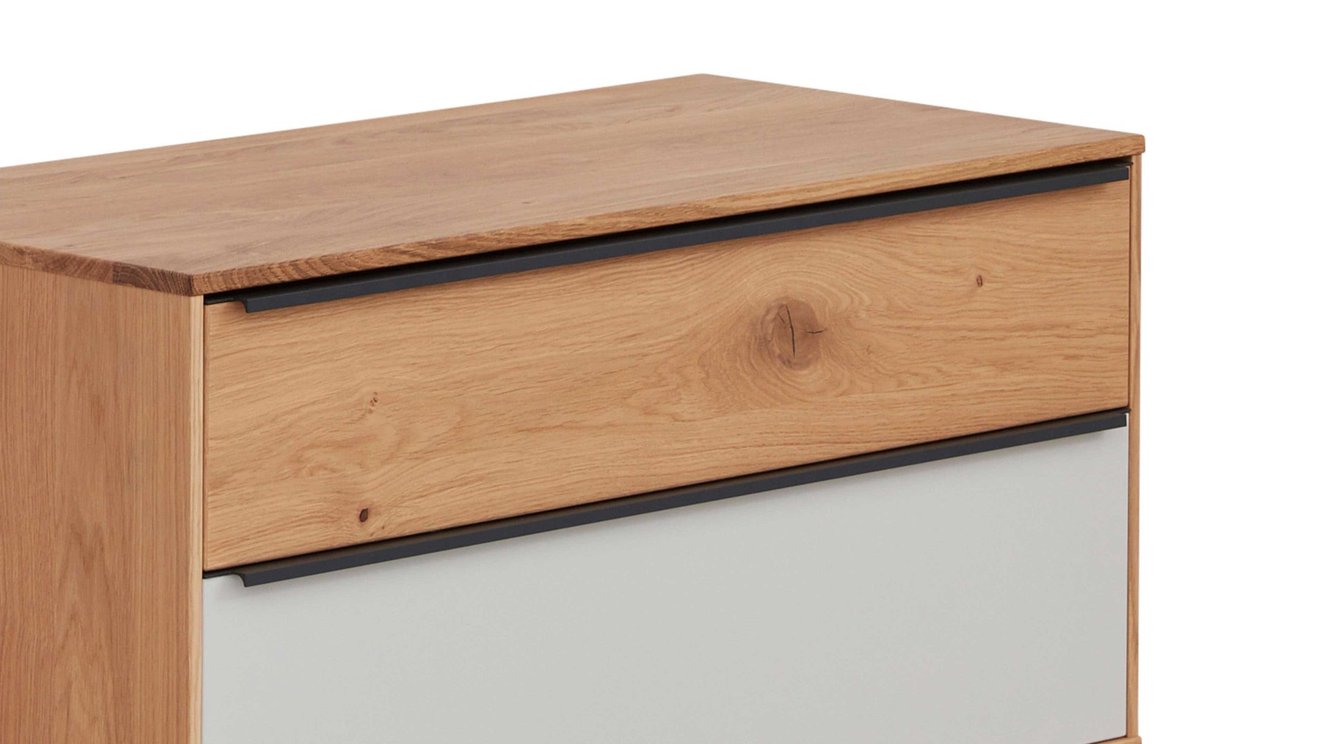 Garderobenbank Interliving aus Holz in Holzfarben Interliving Garderoben Serie 6005 – Garderobenbank 804 Eiche & lichtgrauer Lack – zwei Schubladen