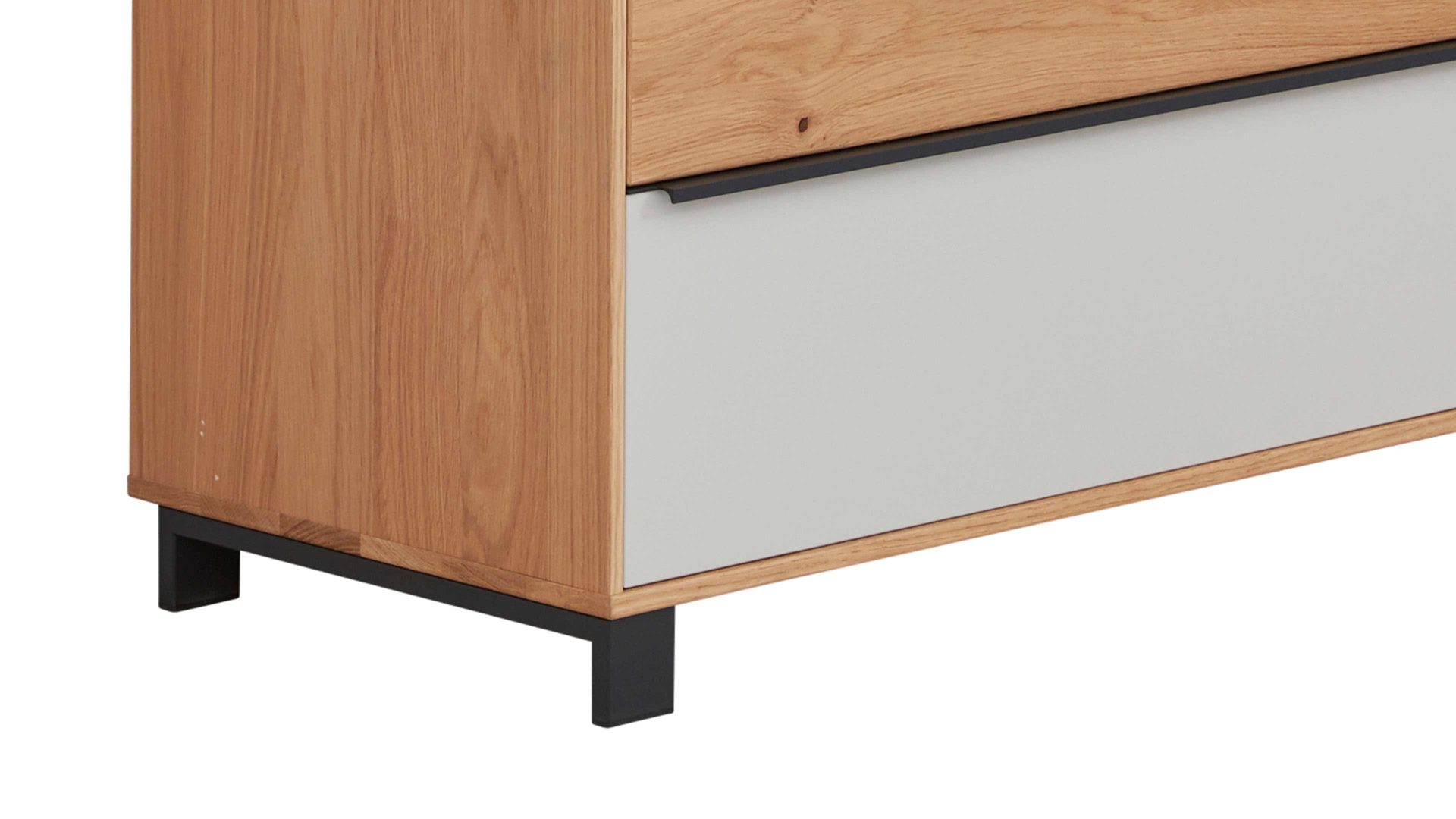 Garderobenbank Interliving aus Holz in Holzfarben Interliving Garderoben Serie 6005 – Garderobenbank Eiche & lichtgrauer Lack – zwei Schubladen