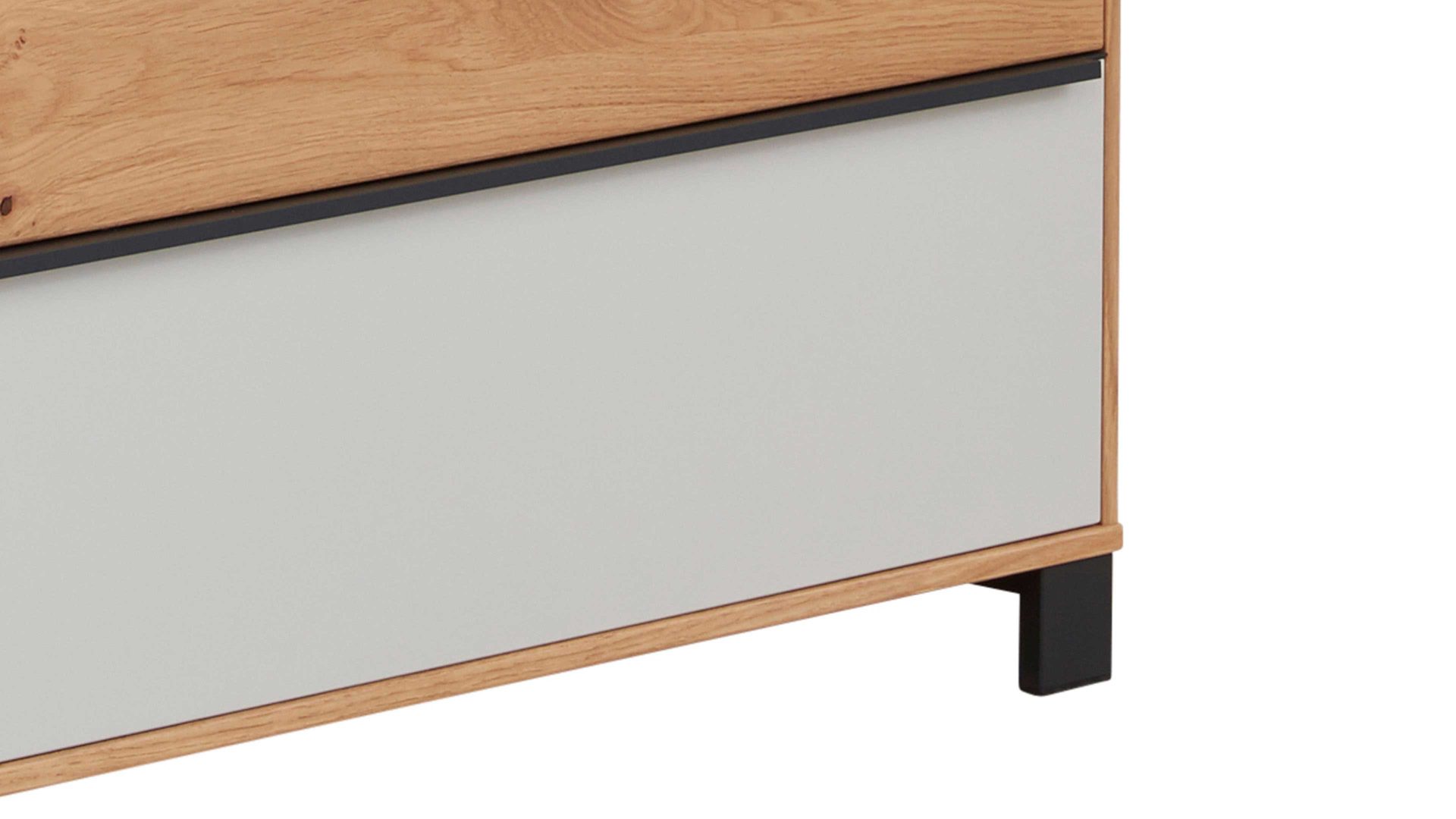 Garderobenbank Interliving aus Holz in Holzfarben Interliving Garderoben Serie 6005 – Garderobenbank 804 Eiche & lichtgrauer Lack – zwei Schubladen