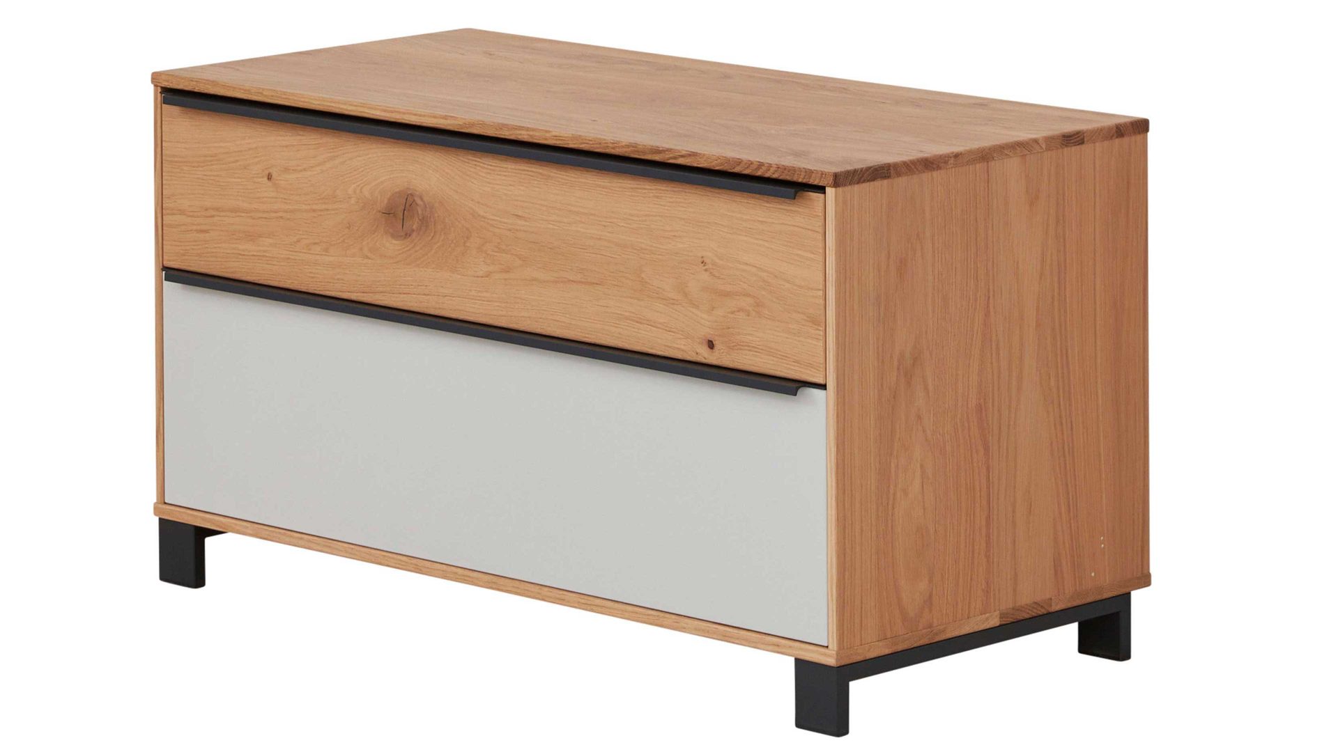 Garderobenbank Interliving aus Holz in Holzfarben Interliving Garderoben Serie 6005 – Garderobenbank Eiche & lichtgrauer Lack – zwei Schubladen