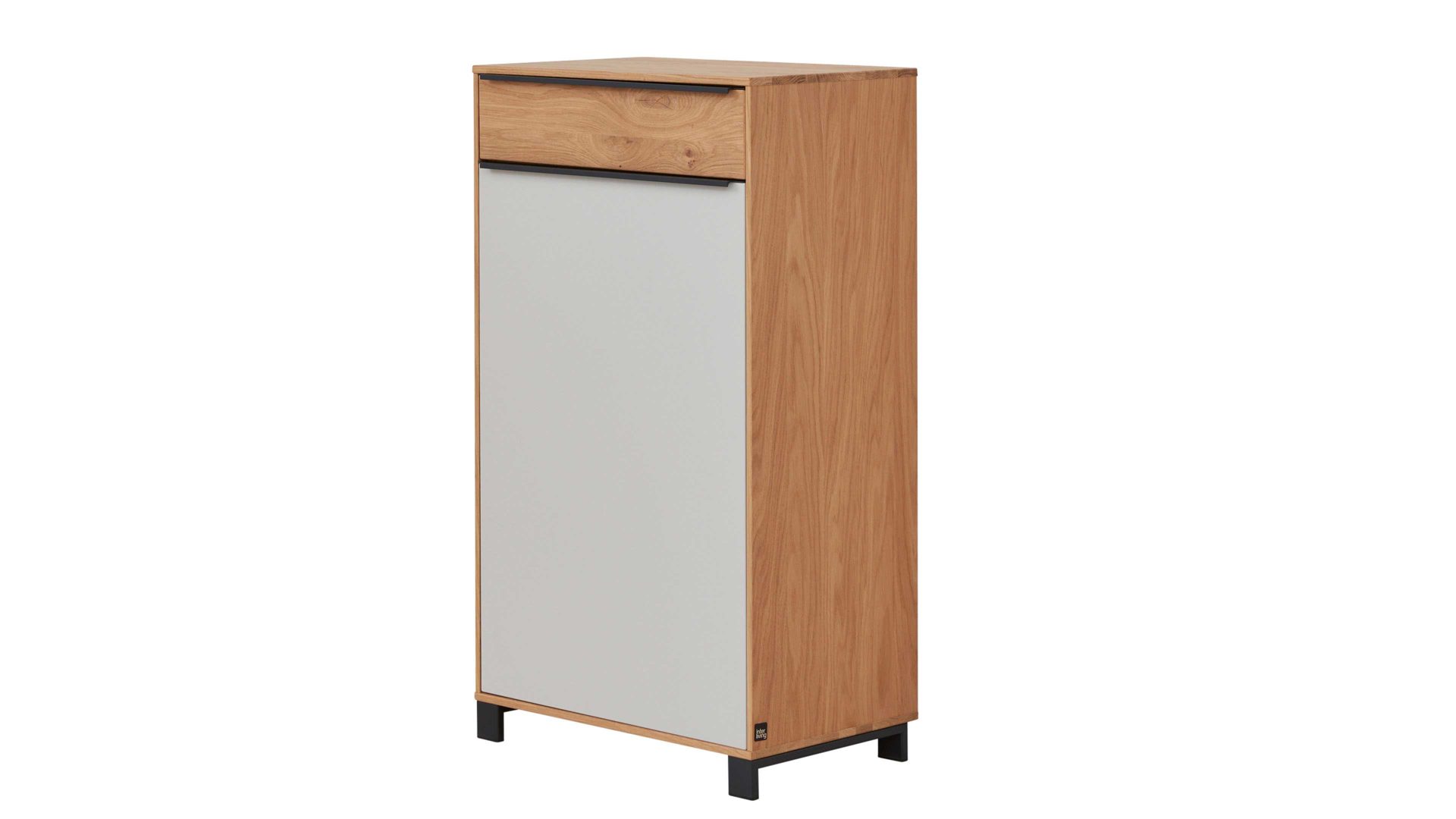 Kombikommode Interliving aus Holz in Holzfarben Interliving Garderoben Serie 6005 – Kommode Eiche & lichtgrauer Lack – eine Schublade, eine Tür, rechts