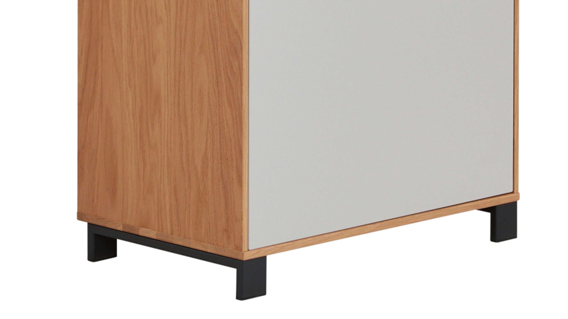 Kombikommode Interliving aus Holz in Holzfarben Interliving Garderoben Serie 6005 – Kommode Eiche & lichtgrauer Lack – eine Schublade, eine Tür, links