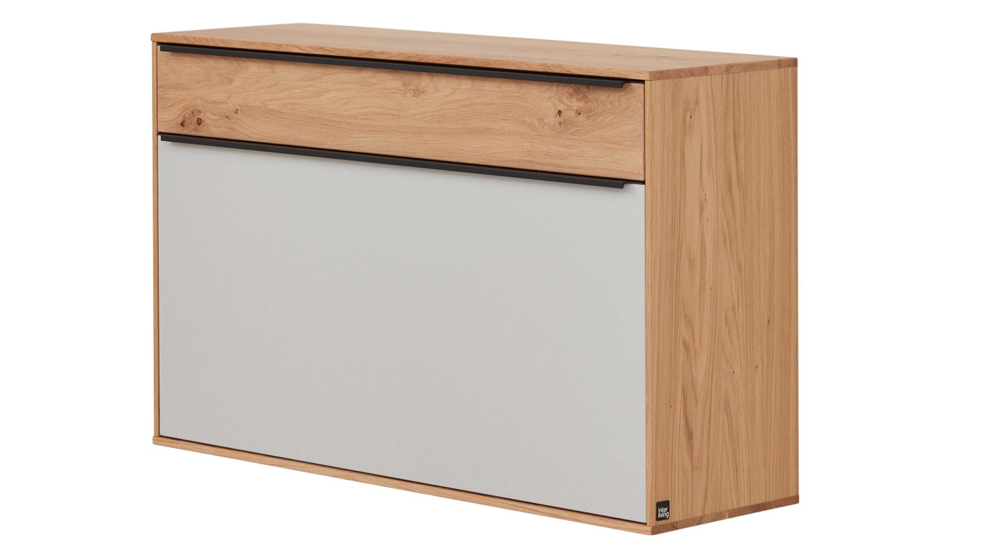 Schuhschrank Interliving aus Holz in Holzfarben Interliving Garderoben Serie 6005 – Hänge-Schuhschrank Eiche & lichtgrauer Lack – eine Schublade, eine Klappe