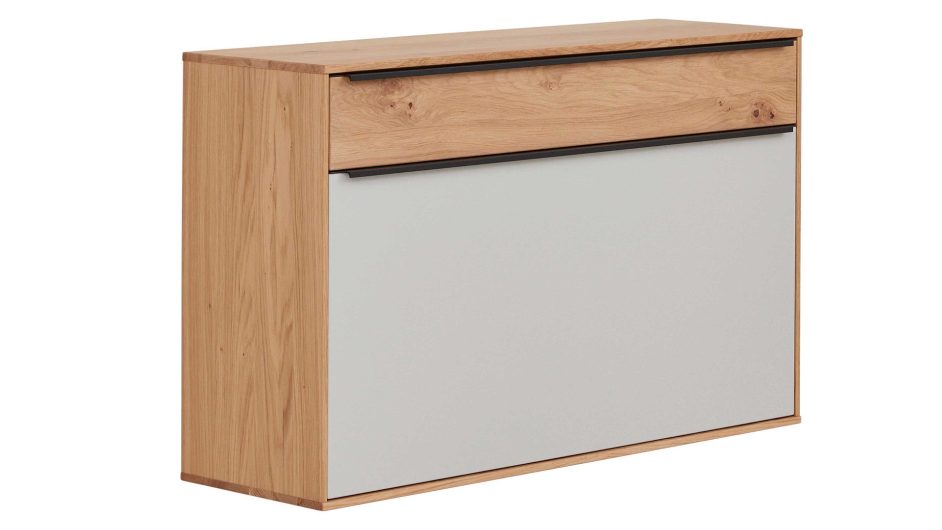 Schuhschrank Interliving aus Holz in Holzfarben Interliving Garderoben Serie 6005 – Hänge-Schuhschrank 805 Eiche & lichtgrauer Lack – eine Schublade, eine Klappe