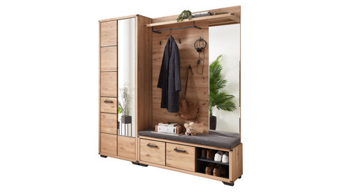 Garderoben-Set Innostyle aus Holz in Holzfarben Garderobenprogramm Genua - Komplett-Set Artisan Eiche & Anthrazit - dreiteilig