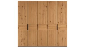 Komplettzimmer Interliving aus Holz in Holzfarben Interliving Schlafzimmer Serie 1015 – Komplettzimmer Wildeiche & silberfarbener Bezug Etna – fünftürig, Liegefläche 180 x 200 cm