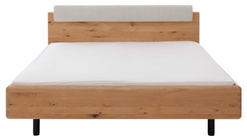 Bettgestell Interliving aus Holz in Hellgrau Interliving Schlafzimmer Serie 1015 – Bettgestell silberfarbener Bezug Etna & Wildeiche – Liegefläche ca. 180 x 200 cm