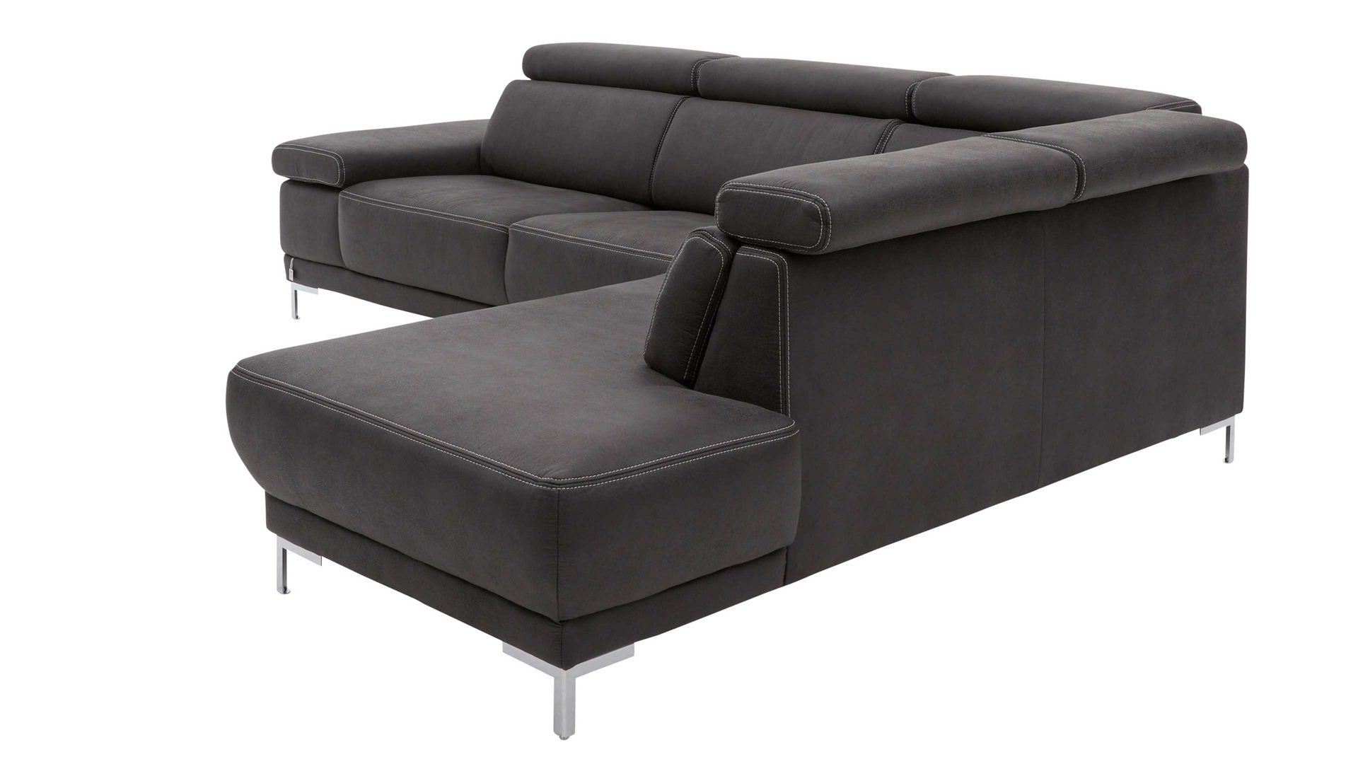 Ecksofa Interliving aus Stoff in Anthrazit Interliving Sofa Serie 4252 – Ecksofa anthrazitfarbener Stoffbezug Büffel & Metallfüße – Stellfläche ca. 275 x 220 cm