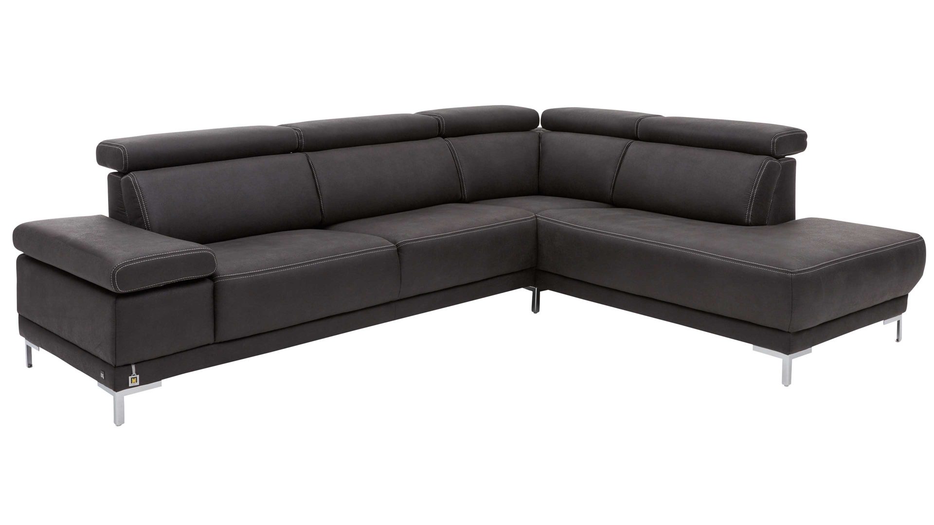 Ecksofa Interliving aus Stoff in Anthrazit Interliving Sofa Serie 4252 – Ecksofa anthrazitfarbener Stoffbezug Büffel & Metallfüße – Stellfläche ca. 275 x 220 cm