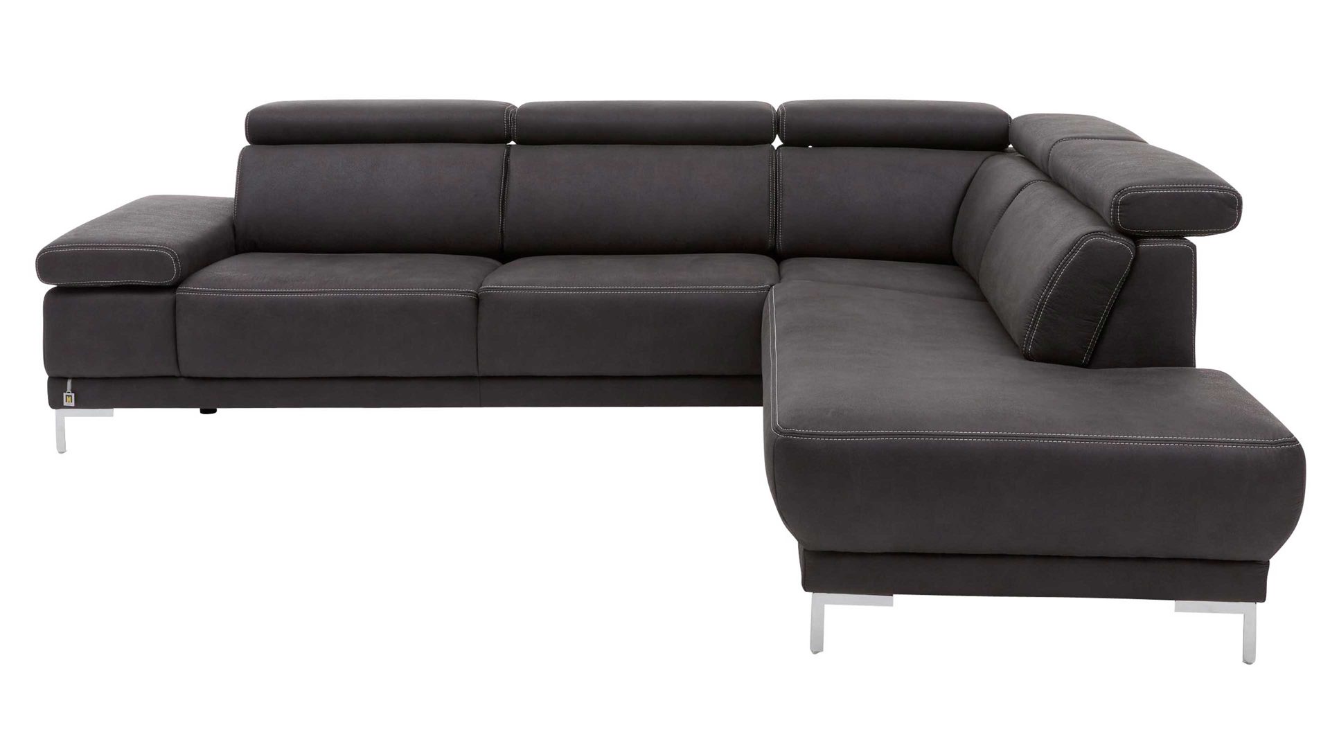 Ecksofa Interliving aus Stoff in Anthrazit Interliving Sofa Serie 4252 – Ecksofa anthrazitfarbener Stoffbezug Büffel & Metallfüße – Stellfläche ca. 275 x 220 cm