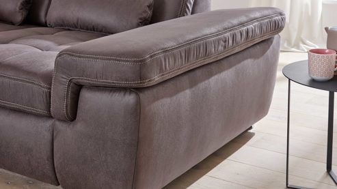 Ecksofa modulmaster aus Stoff in Anthrazit Modulmaster MM-MP1061 - Ecksofa anthrazitfarbene Mikrofaser Saddle & glänzende Metallfüße - Stellfläche ca. 244 x 320 cm