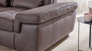 Ecksofa modulmaster aus Stoff in Anthrazit Modulmaster MM-MP1061 - Ecksofa anthrazitfarbene Mikrofaser Saddle & glänzende Metallfüße - Stellfläche ca. 244 x 320 cm