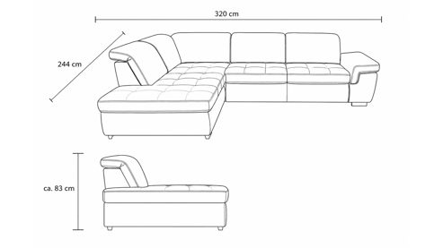 Ecksofa modulmaster aus Stoff in Anthrazit Modulmaster MM-MP1061 - Ecksofa anthrazitfarbene Mikrofaser Saddle & glänzende Metallfüße - Stellfläche ca. 244 x 320 cm