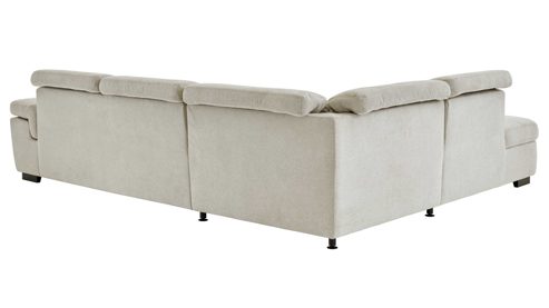 Ecksofa modulmaster aus Stoff in Weiß Modulmaster MM-MP1061 - Ecksofa ecrufarbenes Flachgewebe Cyber & schwarze Metallfüße - Stellfläche ca. 244 x 320 cm