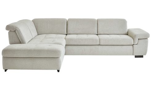 Ecksofa modulmaster aus Stoff in Weiß Modulmaster MM-MP1061 - Ecksofa ecrufarbenes Flachgewebe Cyber & schwarze Metallfüße - Stellfläche ca. 244 x 320 cm