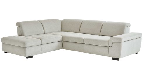 Ecksofa modulmaster aus Stoff in Weiß Modulmaster MM-MP1061 - Ecksofa ecrufarbenes Flachgewebe Cyber & schwarze Metallfüße - Stellfläche ca. 244 x 320 cm