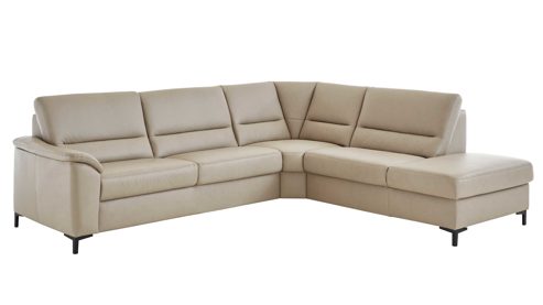 Ecksofa modulmaster aus Leder in Beige Modulmaster MM-PN1102 - Ecksofa perlfarbenes Leder Torro & schware Metallfüße - Stellfläche ca. 290 x 249 cm