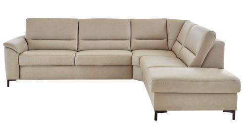 Ecksofa modulmaster aus Leder in Beige Modulmaster MM-PN1102 - Ecksofa perlfarbenes Leder Torro & schware Metallfüße - Stellfläche ca. 290 x 249 cm