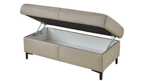 Funktionshocker modulmaster aus Leder in Beige Modulmaster MM-PN1102 - XXL-Funktionsocker perlfarbenes Leder Torro & schwarze Metallfüße - ca. 130 x 65 cm