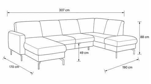 Ecksofa modulmaster aus Stoff in Beige Modulmaster MM-PP11219 - Ecksofa beiger Stoffbezug Asina & schwarze Metallfüße - Stellfläche ca. 170 x 307 cm